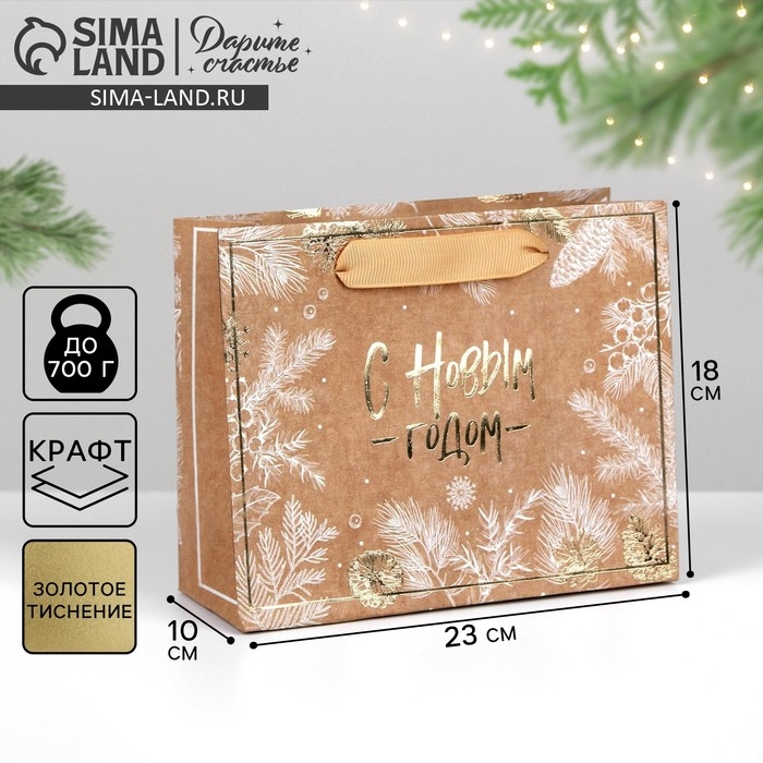 Пакет подарочный новогодний крафтовый горизонтальный «С Новым годом», MS 23 х 18 х 10 см, Новый год Пакет подарочный новогодний крафтовый горизонтальный «С Новым годом», MS 23 х 18 х 10 см, Новый год