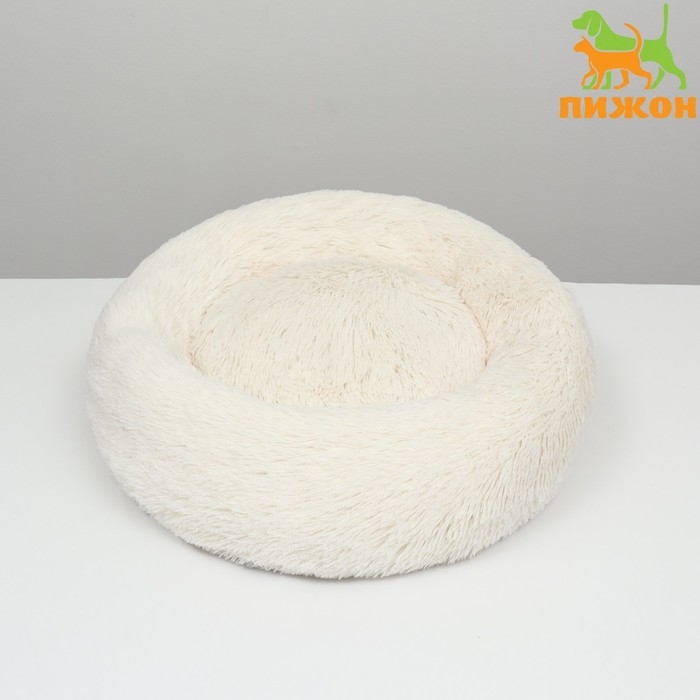 Лежанка для собак и кошек, длинный мех, 80 х 80 х 25 см, молочная Лежанка для собак и кошек, длинный мех, 80 х 80 х 25 см, молочная