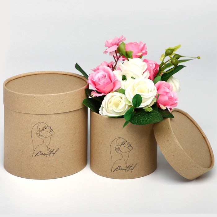 Набор шляпных коробок из крафта 2 в 1, упаковка подарочная, «Beautiful», 12 х 12, 15 х 15 см Набор шляпных коробок из крафта 2 в 1, упаковка подарочная, «Beautiful», 12 х 12, 15 х 15 см