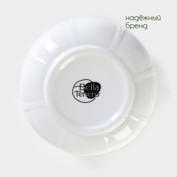 Сахарница фарфоровая с ложкой на бамбуковой подставке BellaTenero, 350 мл, цвет белый