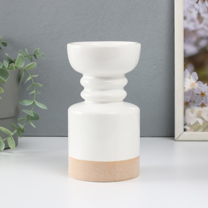 Подсвечник керамика на 1 свечу  Подсвечник керамика на 1 свечу "Атлант" песочно-белый 9,5х9,5х17,5 см