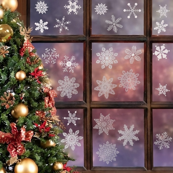 Наклейки новогодние на окна «Снежинки», 37×37 см