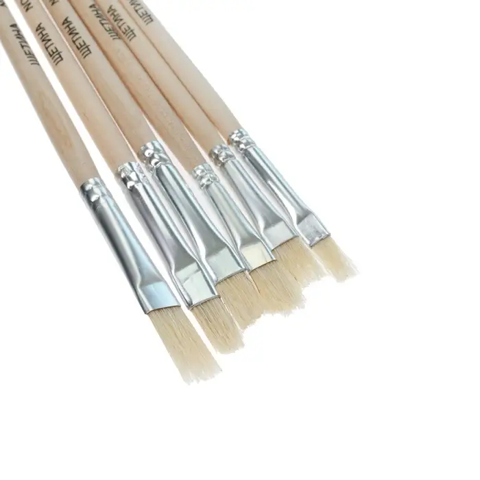 Набор кистей для рисования, щетина, 6 штук: № 1, 2, 3, 4, 5, 6, плоские, деревянная ручка, международный размер