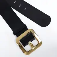 Ремень женский, 110&times;4.8 см, квадратная пряжка, золотистая, чёрный