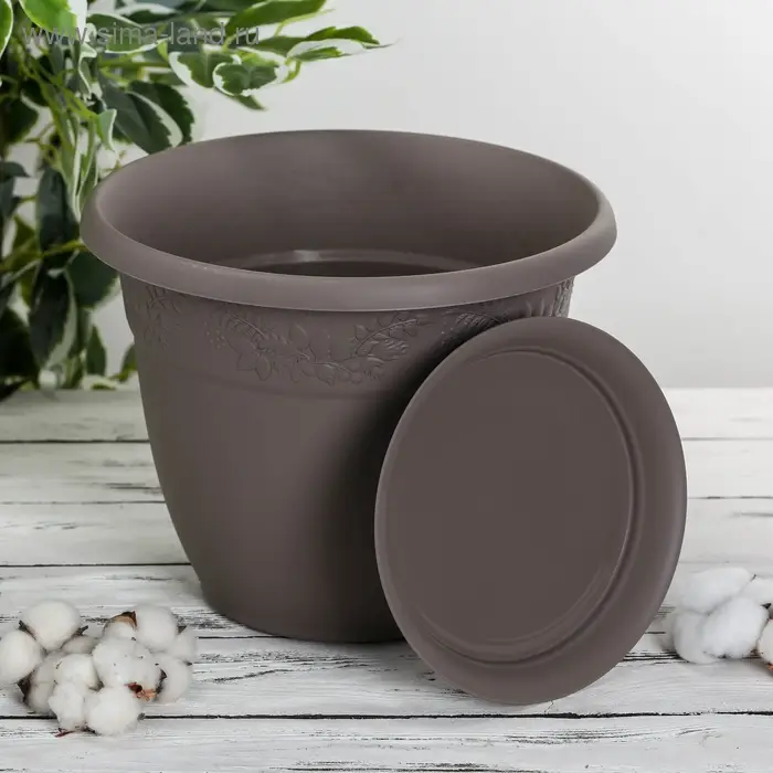 Горшок для цветов с поддоном &laquo;Рябина&raquo;, 22 л, пластиковый, серый