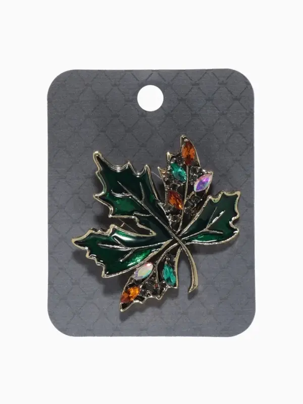 Брошь &laquo;Лист кленовый&raquo;, стеклянный, зелёная в чернёном золоте