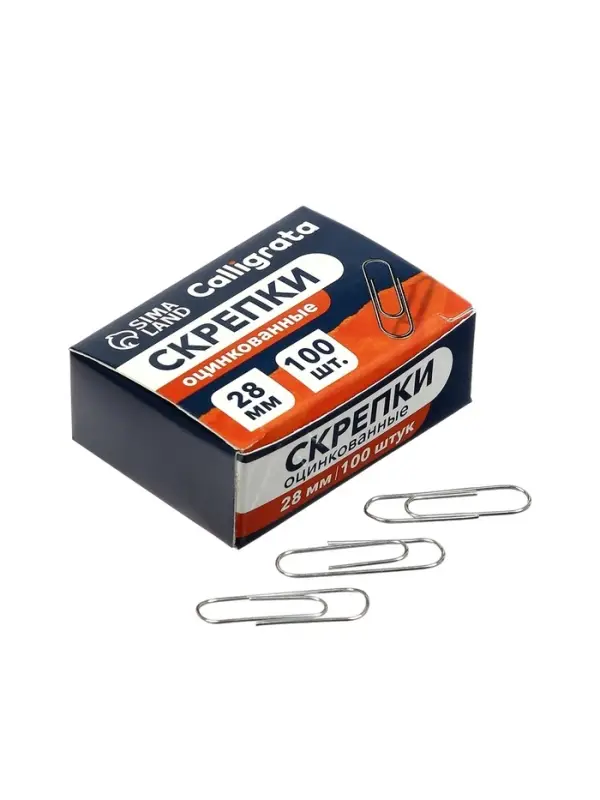 Скрепки 28 мм оцинкованные в картонной коробке 100 штук