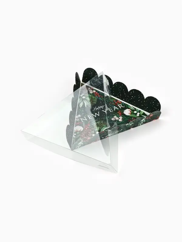 Коробка для кондитерских изделий новогодняя с пластиковой крышкой Happy New Year, 18&times;4 см