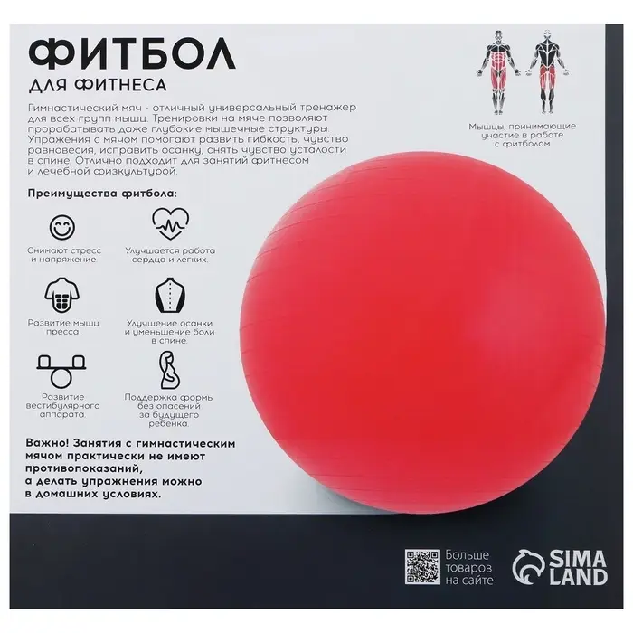 Фитбол ONLYTOP, d=65 см, 900 г, антивзрыв, зелёный
