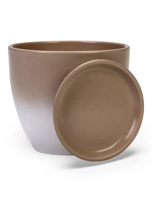 Горшок цветочный с поддоном 2,5 л, d18/h16 см капучино керамика, Горшок цветочный с поддоном 2,5 л, d18/h16 см капучино керамика, "Туман" (М)