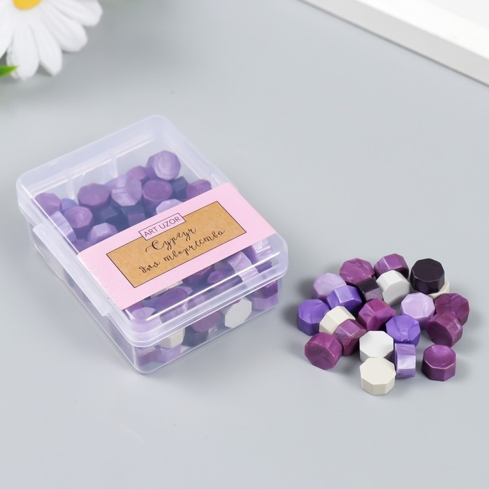 Сургуч в гранулах в коробочке Сургуч в гранулах в коробочке "Восьмигранник" палитра фиолет 30 гр 2,4х5,5х7 см