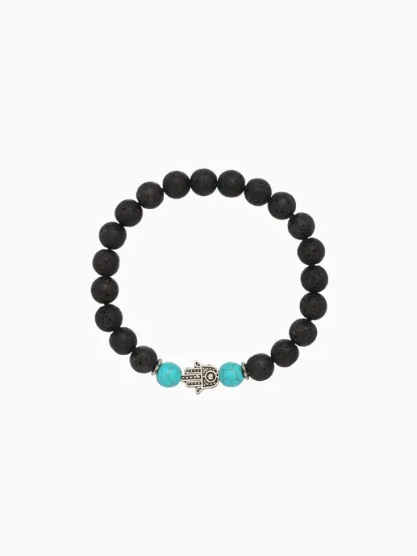 Браслет Браслет "Хамса" камень пирит, лава, длина 18 см, цв. чёрный, бирюзовый