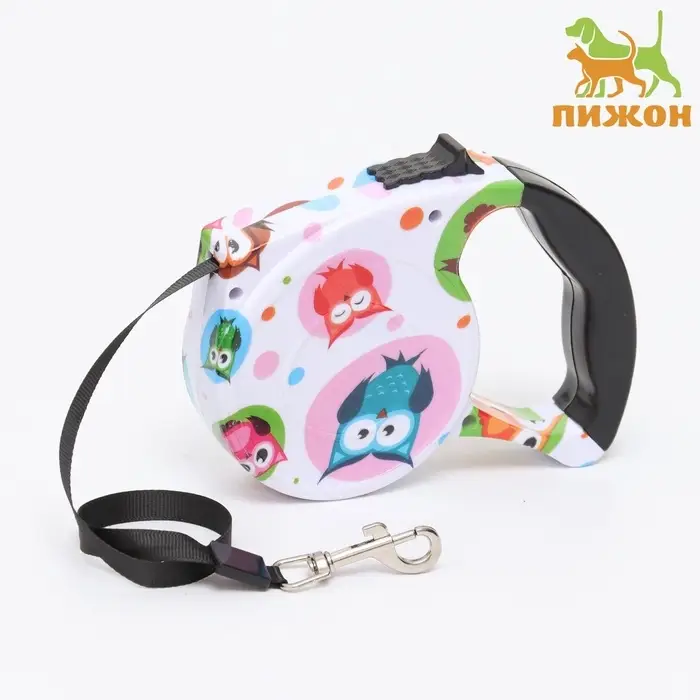 Рулетка с поводком-лентой, 5 м, до 15 кг, резиновая ручка, разноцветная