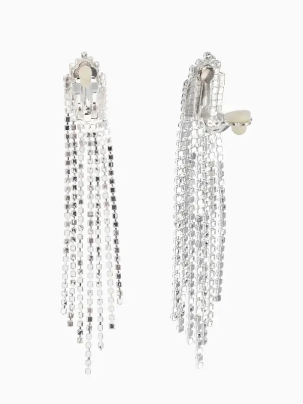 Серьги клипсы для ушей висячие со стразами QF &laquo;Вечеринка&raquo;, белые в серебре