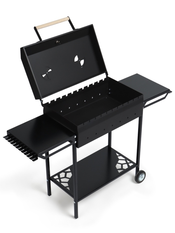 Мангал GrilMe MAX, 35 х 115 х 83 см, сталь 2 мм, термометр, 2 полки, колёса