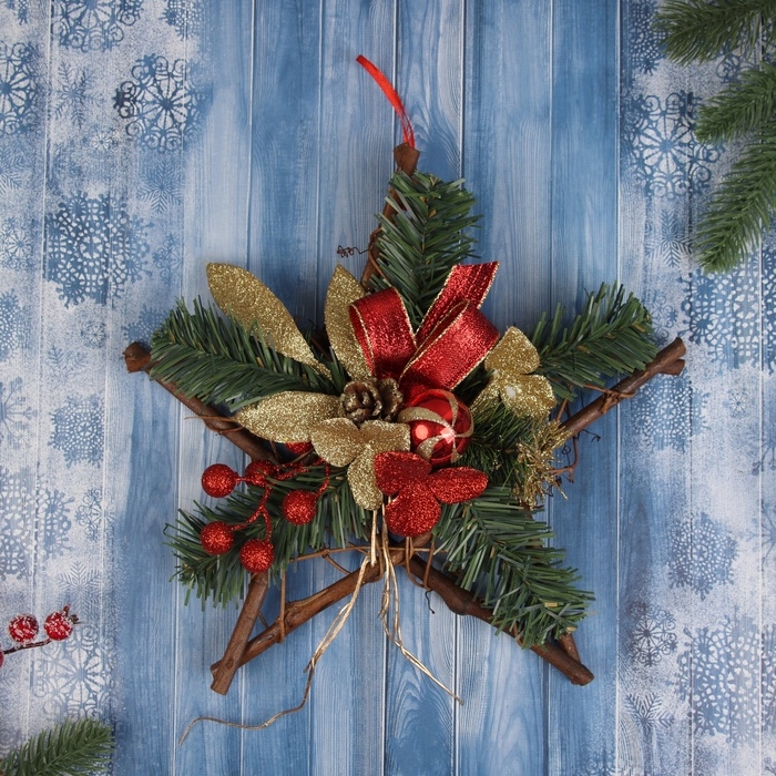 Украшение ёлочное  Украшение ёлочное "Цветочное на звезде" 30х30 см