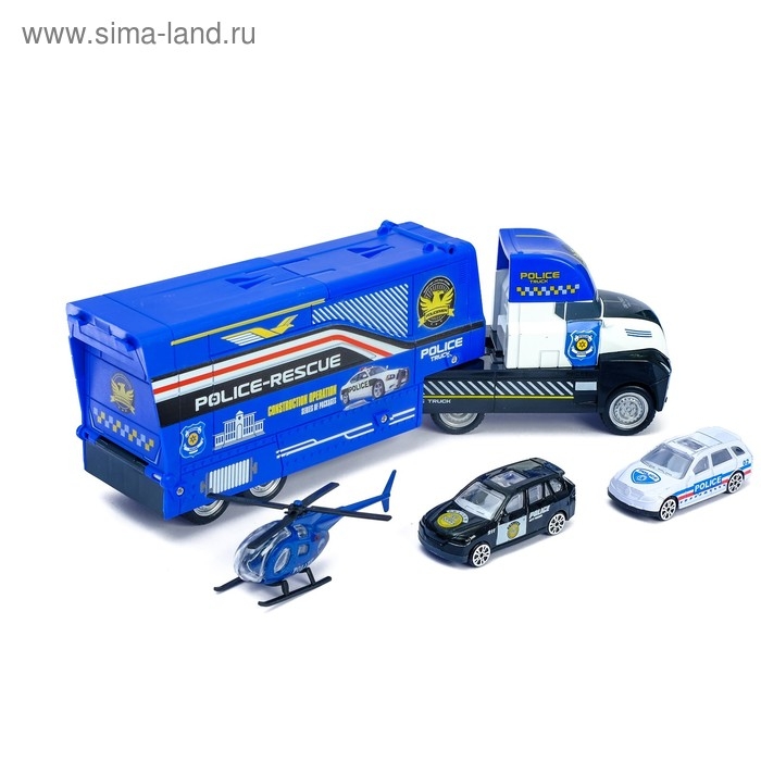 Грузовик инерционный «Полиция», 3 металлические машины в комплекте Грузовик инерционный «Полиция», 3 металлические машины в комплекте