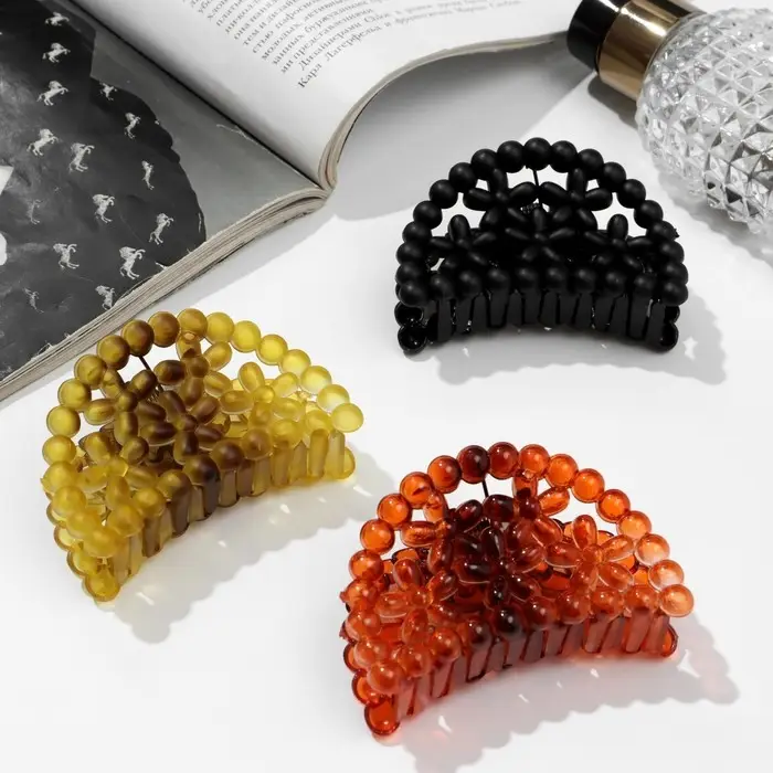 Крабик для волос «Матовый», цветы бусинки, 7 см, МИКС Крабик для волос «Матовый», цветы бусинки, 7 см, МИКС