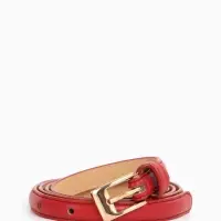 Ремень женский тонкий, 110&times;1.3 см, классическая пряжка металл, золотистая, красный