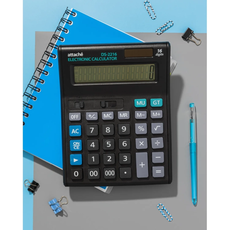 Калькулятор настольный ПОЛНОРАЗМЕРНЫЙ Attache 16 разр., черный