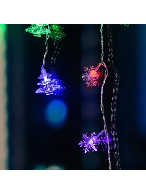 Гирлянда &laquo;Бахрома&raquo; 1.8&times;0.5 м с насадками &laquo;Ёлки и снежинки&raquo;, IP20, прозрачная нить, 48 LED, свечение мульти (RG/RB), мигание, 220 В