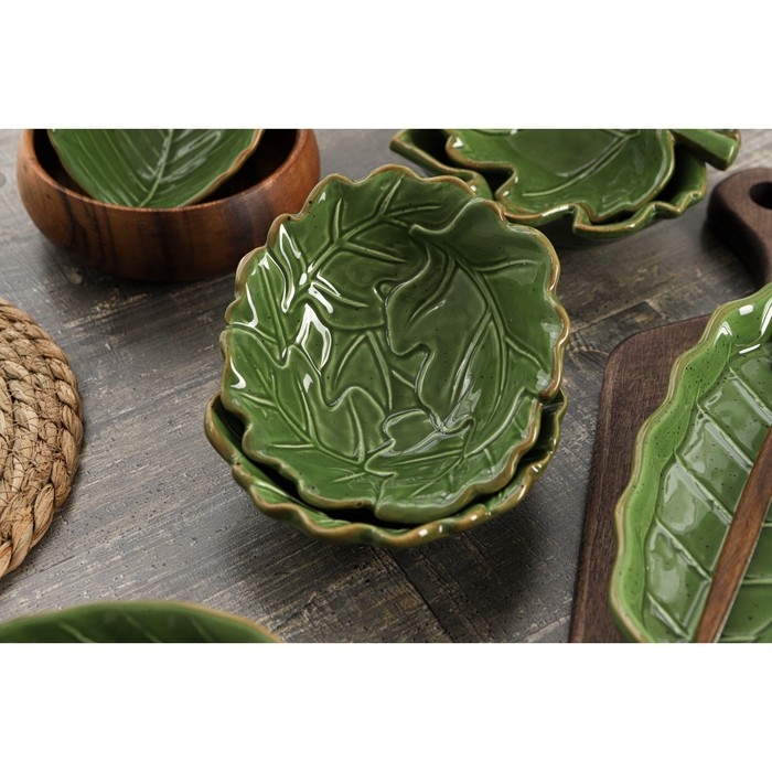Салатник Доляна «Лист», 270 мл, 13,8×12,4 см, цвет зелёный Салатник Доляна «Лист», 270 мл, 13,8×12,4 см, цвет зелёный