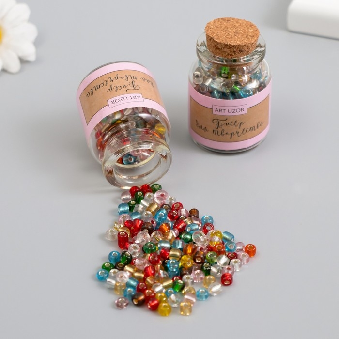 Бисер круглый 6/0 в бутылочке  Бисер круглый 6/0 в бутылочке "Разноцветный" прозрачно-цветной 2х20 гр набор 2 шт