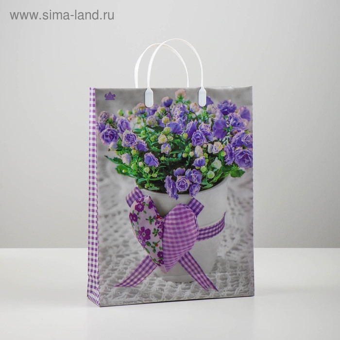 Пакет Пакет "Лиловое сердце", мягкий пластик, 30 х 9 х 40 см, 140 мкм