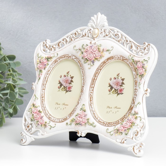 Фоторамка полистоун на 2 фото 10х15 см  Фоторамка полистоун на 2 фото 10х15 см "Розарий" стразы 23х24,5 см