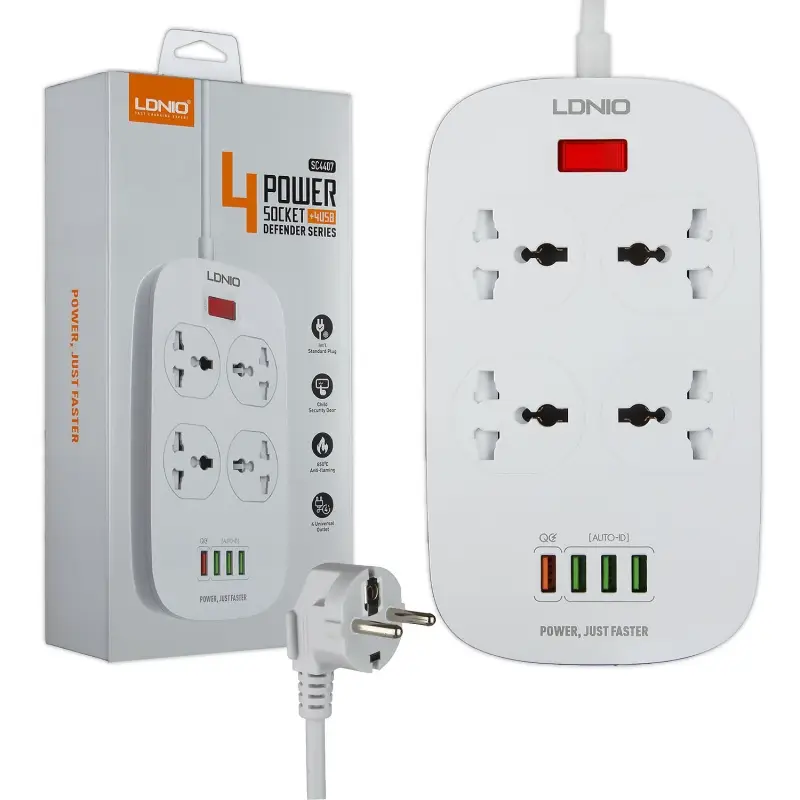 Сетевой фильтр на 4 розетки + 4USB SC4407 EU LDNIO белый (30шт/кор) Сетевой фильтр на 4 розетки + 4USB SC4407 EU LDNIO белый (30шт/кор)