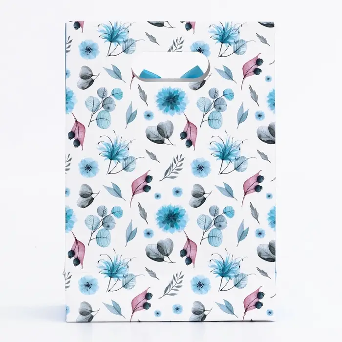 Подарочная коробка - пакет, упаковка с вырубной ручкой, «Голубые васильки», 14×6×21 см Подарочная коробка - пакет, упаковка с вырубной ручкой, «Голубые васильки», 14×6×21 см