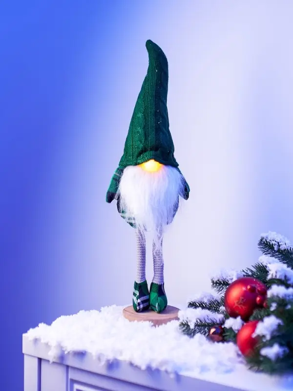 Фигура текстиль «Гном в зелёном» 54 см, 1 LED, от батареек AG13×3, свечение тёплое белое