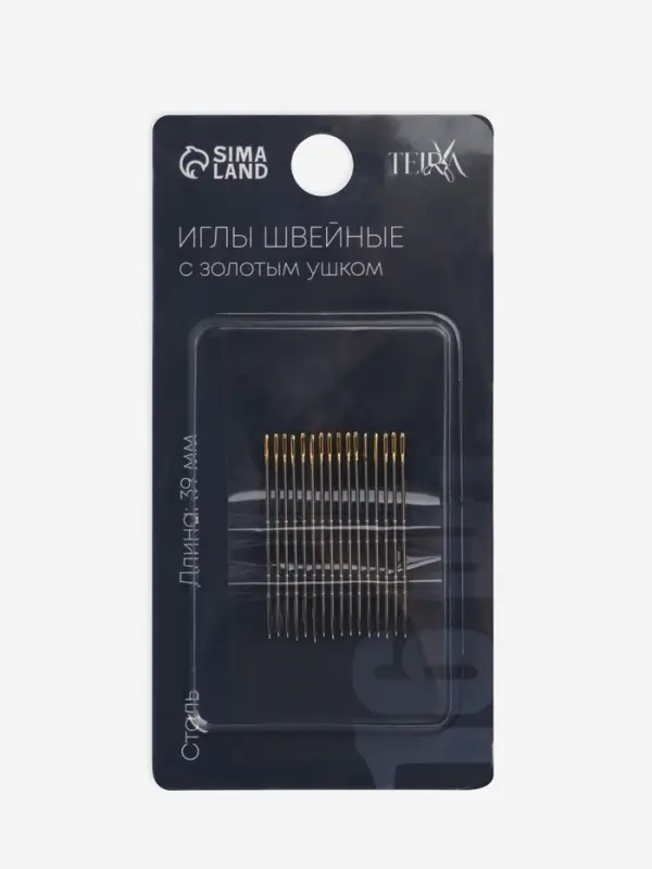Иглы швейные с золотым ушком TEIRA, набор 16 шт., d=0.8 мм, 3.9 см