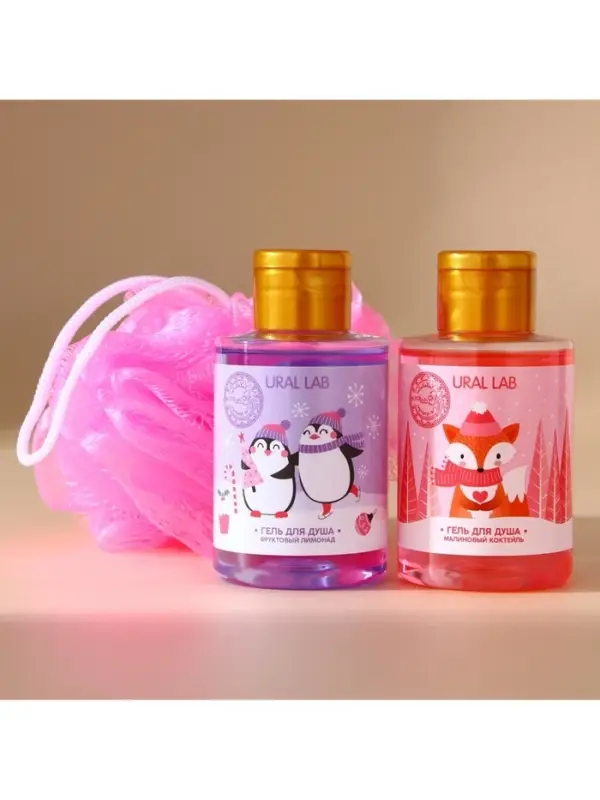 Новогодний подарочный набор косметики &laquo;Мечтай&raquo;: гель для душа 2&times;100 мл и мочалка для тела, URAL LAB