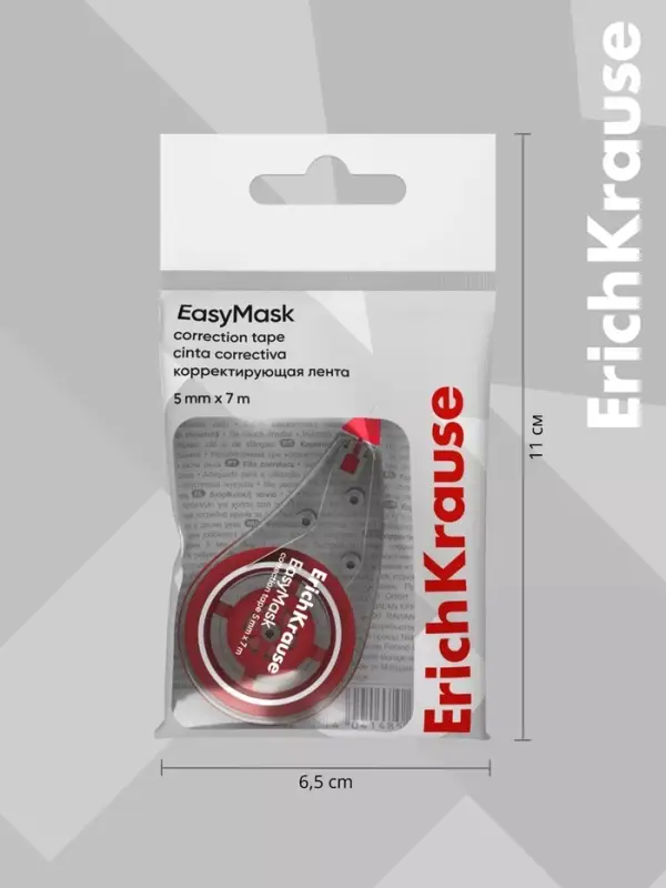 Корректирующая лента 5 мм &times; 7 м, ErichKrause Standard, в пакете, европодвес, микс