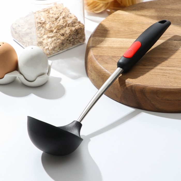 Половник Доляна «Чили», 34 см, 100 мл, цвет чёрно-красный Половник Доляна «Чили», 34 см, 100 мл, цвет чёрно-красный