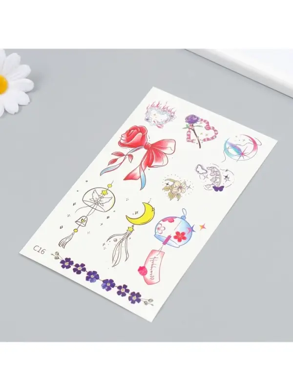 Переводные тату цветные «Бант из лепестков», временные татуировки, 18×11 см