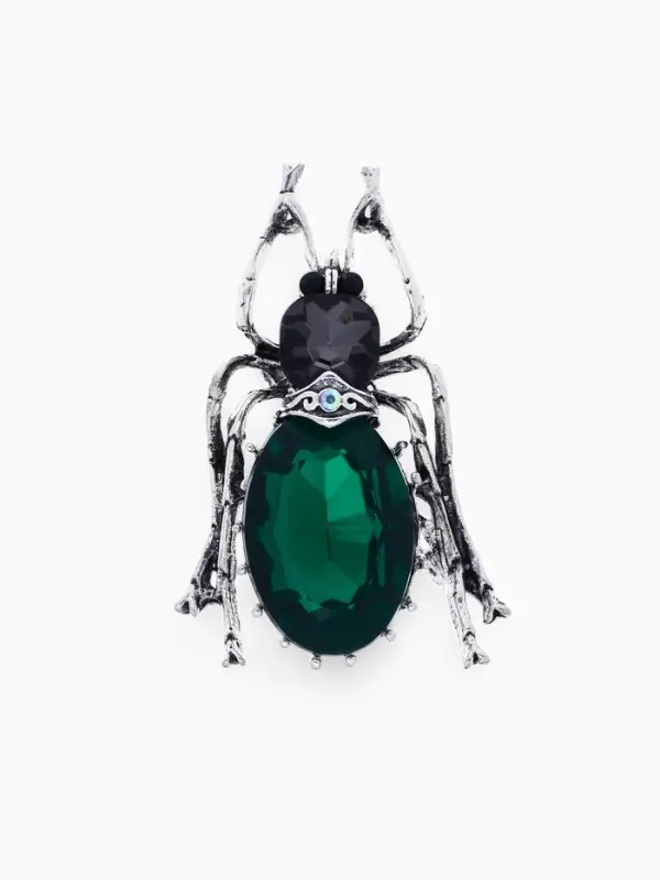 Брошь &laquo;Жук&raquo;, серо-зелёная в чернёном серебре