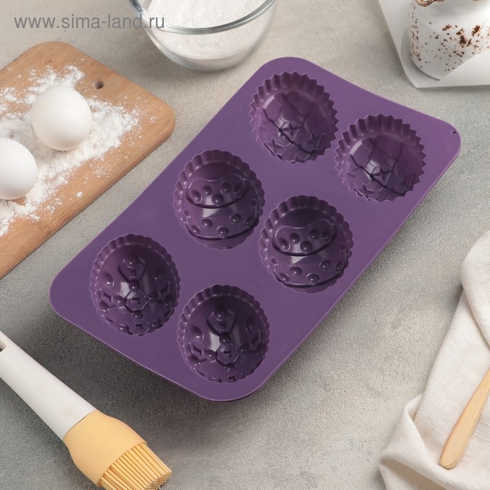 Форма силиконовая для выпечки Доляна «Пасхальные яйца», 27×16,5 см, 6 ячеек (8,8×6 см), цвет МИКС Форма силиконовая для выпечки Доляна «Пасхальные яйца», 27×16,5 см, 6 ячеек (8,8×6 см), цвет МИКС