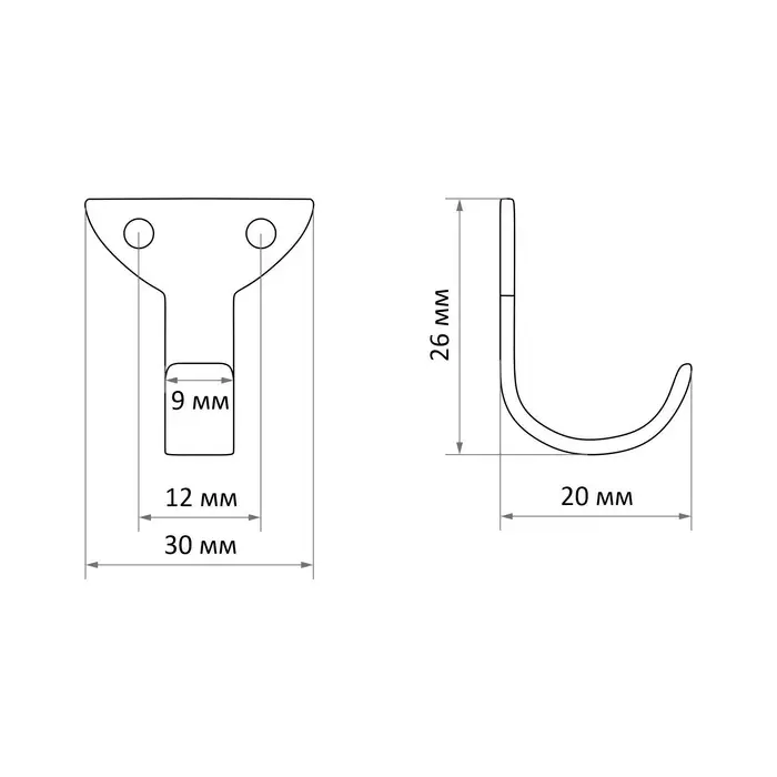 Крючок мебельный ТУНДРА TKO002, однорожковый, черный, 20 шт.