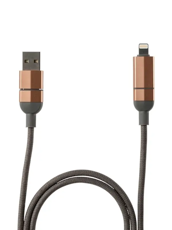Кабель 2 Type-C - USB, Lighting, 3 А, 1 м, серый