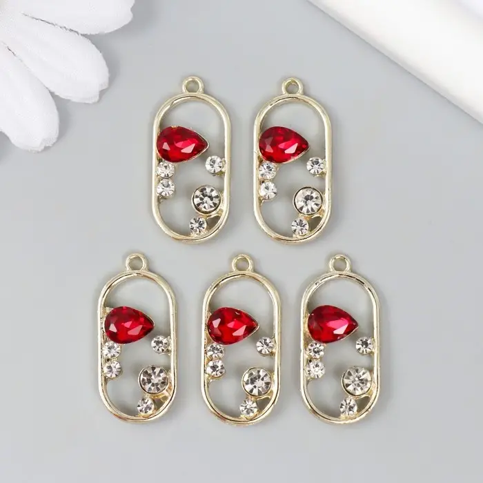 Декор для творчества металл, пластик "Овал с гранатом" золото 0,5х1,3х2,7 см