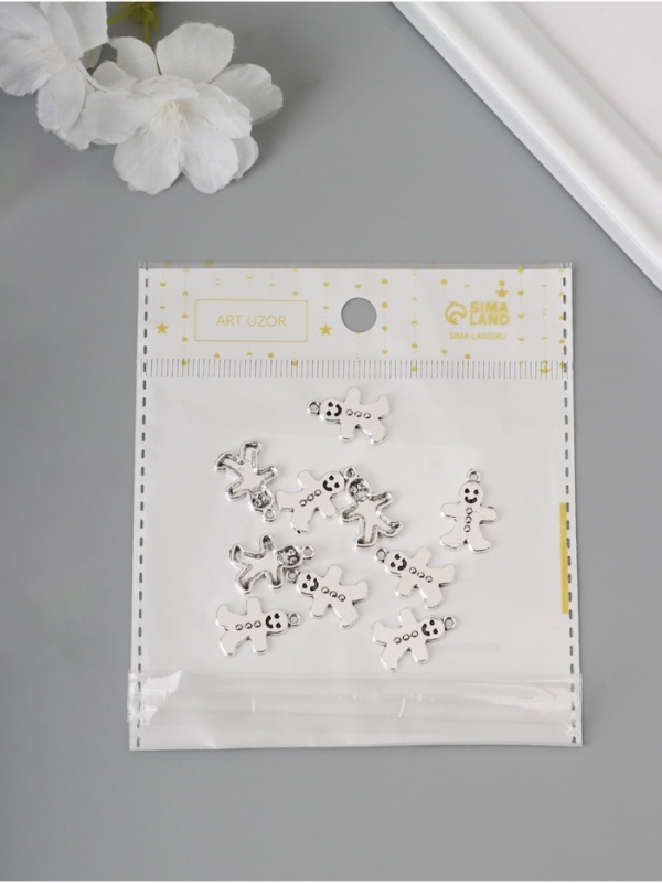 Декор для творчества металл Декор для творчества металл "Имбирный пряник" серебро набор 10 шт 1,9х1,1х0,2 см