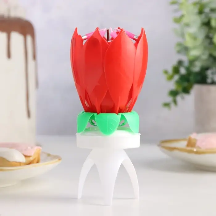 Свеча для торта музыкальная &laquo;Тюльпан&raquo;, крутящаяся, красная, 14.5&times;6 см