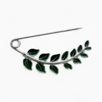Булавка &laquo;Веточка лиственная&raquo;, 6.5 см, зелёная в серебре
