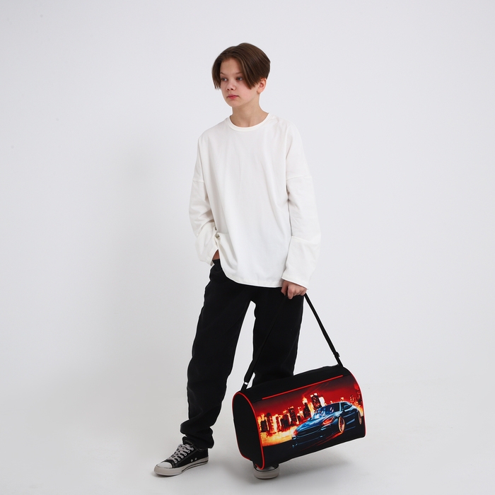 Сумка детская спортивная для мальчика «Крутая тачка», 40х24х21, отд на молнии, чёрный