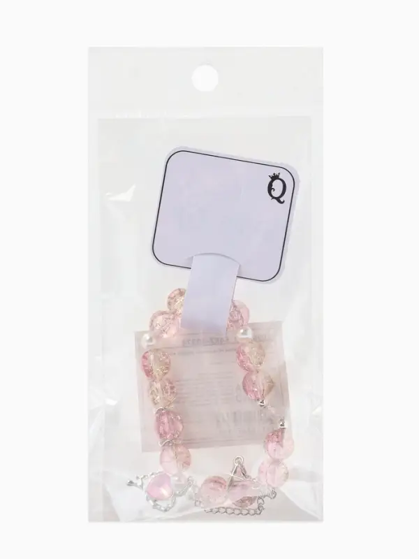 Браслет с подвесками &laquo;Сахарный. Сердце, искра&raquo;, d=6 см, шар № 10/8, розовый, бежевый в серебре