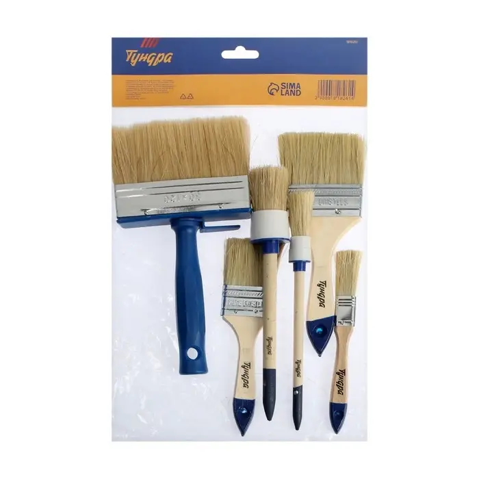 Набор кистей ТУНДРА, плоские 3/4", 2", 3", круглые №2, №8, макловица 30&times;120 мм, 6 шт.