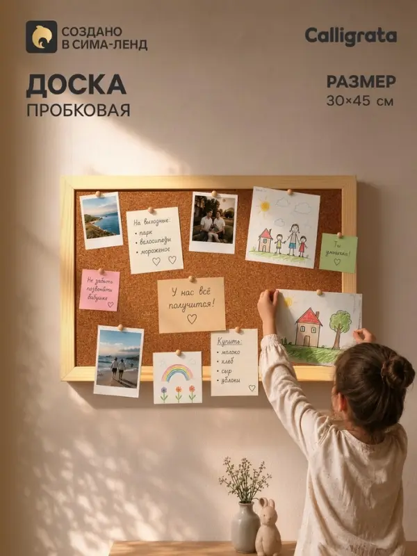 Доска пробковая А3, Calligrata LINE, 30&times;45 см, в деревянной раме