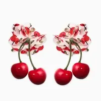 Серьги &laquo;Вишня с цветами&raquo;, цветные в золоте